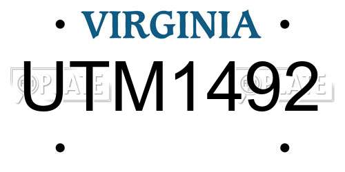 UTM1492 Virginia License Plate