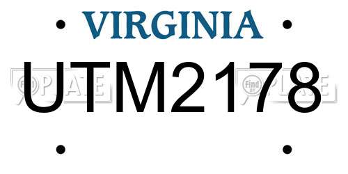 UTM2178 Virginia License Plate