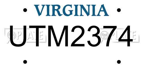UTM2374 Virginia License Plate