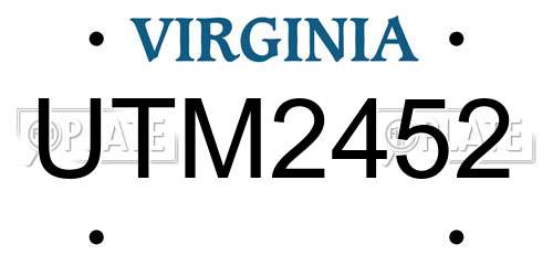 UTM2452 Virginia License Plate
