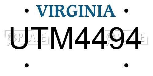UTM4494 Virginia License Plate