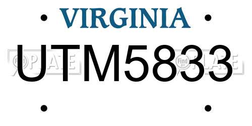 UTM5833 Virginia License Plate