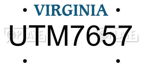 UTM7657 Virginia License Plate