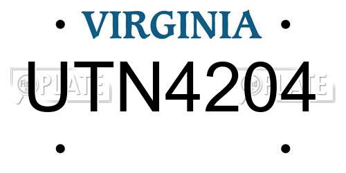 UTN4204 Virginia License Plate