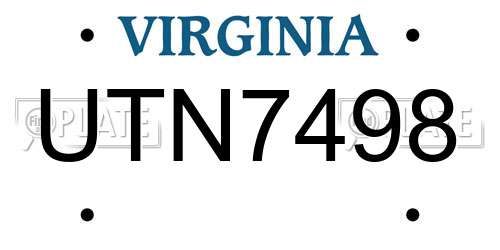 UTN7498 Virginia License Plate
