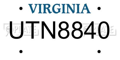 UTN8840 Virginia License Plate