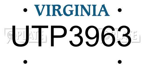 UTP3963 Virginia License Plate