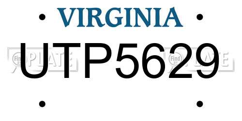 UTP5629 Virginia License Plate