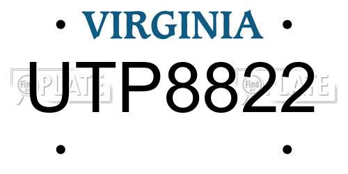 UTP8822 Virginia License Plate
