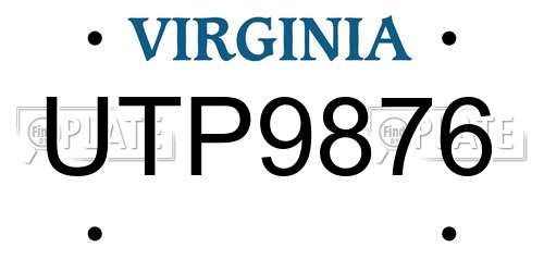 UTP9876 Virginia License Plate