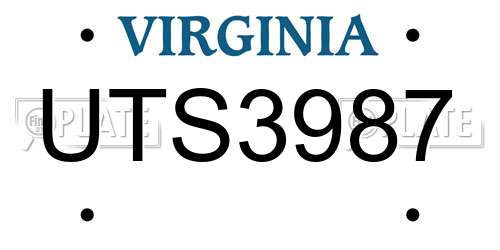 UTS3987 Virginia License Plate