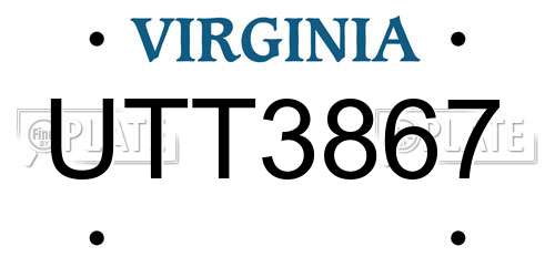 UTT3867 Virginia License Plate