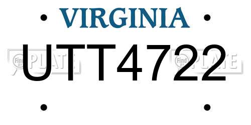 UTT4722 Virginia License Plate