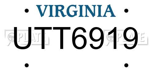 UTT6919 Virginia License Plate