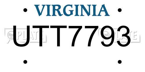 UTT7793 Virginia License Plate