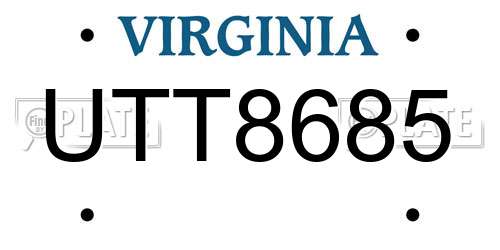 UTT8685 Virginia License Plate