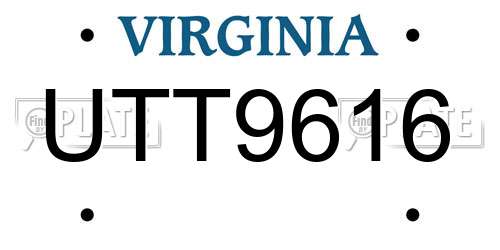 UTT9616 Virginia License Plate
