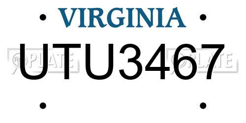UTU3467 Virginia License Plate