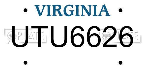 UTU6626 Virginia License Plate