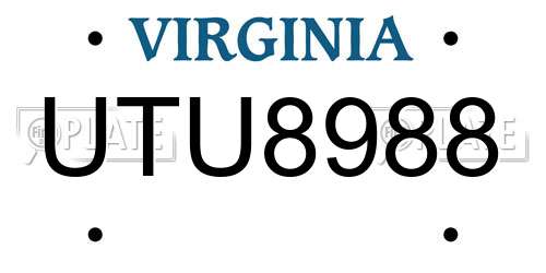UTU8988 Virginia License Plate