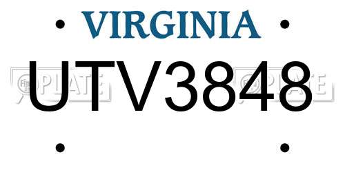 UTV3848 Virginia License Plate