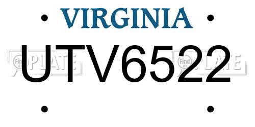 UTV6522 Virginia License Plate
