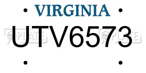 UTV6573 Virginia License Plate