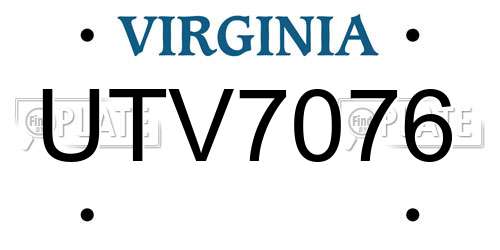 UTV7076 Virginia License Plate