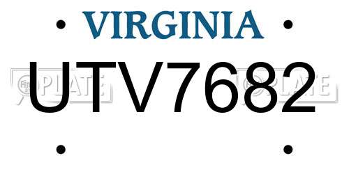 UTV7682 Virginia License Plate