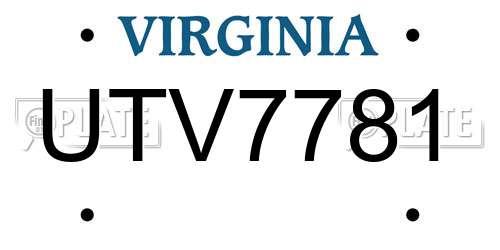 UTV7781 Virginia License Plate