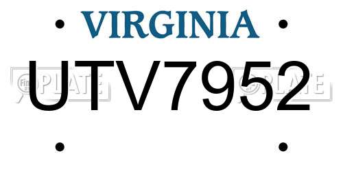 UTV7952 Virginia License Plate