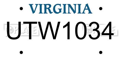 UTW1034 Virginia License Plate