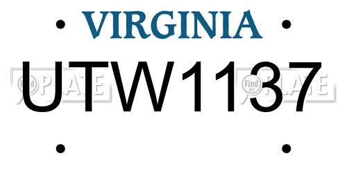UTW1137 Virginia License Plate