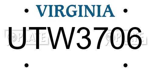 UTW3706 Virginia License Plate