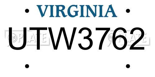 UTW3762 Virginia License Plate
