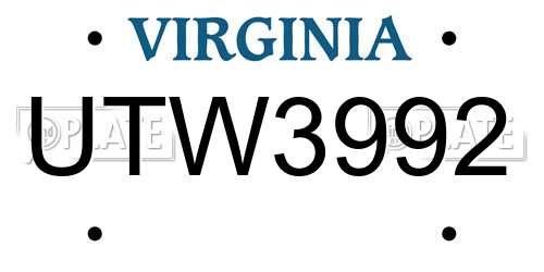 UTW3992 Virginia License Plate