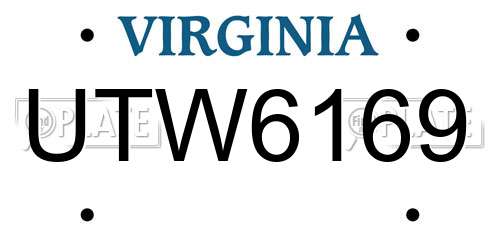 UTW6169 Virginia License Plate