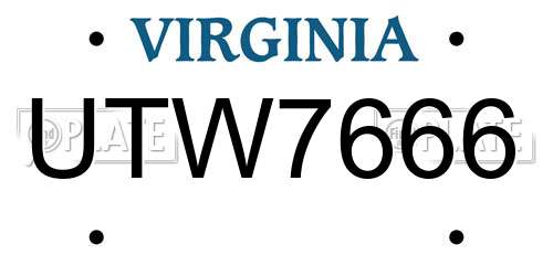 UTW7666 Virginia License Plate