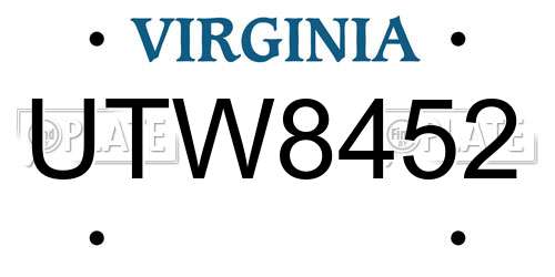 UTW8452 Virginia License Plate