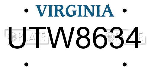 UTW8634 Virginia License Plate