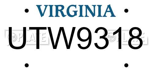 UTW9318 Virginia License Plate
