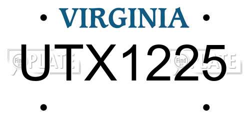 UTX1225 Virginia License Plate