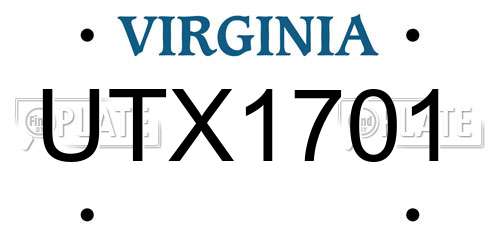 UTX1701 Virginia License Plate