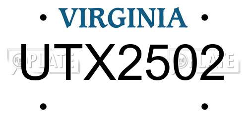 UTX2502 Virginia License Plate