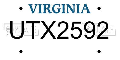 UTX2592 Virginia License Plate