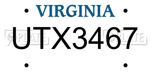 UTX3467 Virginia License Plate