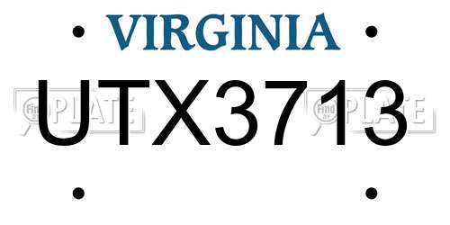UTX3713 Virginia License Plate