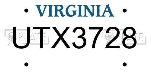 UTX3728 Virginia License Plate