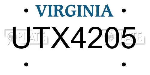 UTX4205 Virginia License Plate