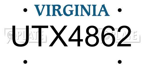 UTX4862 Virginia License Plate